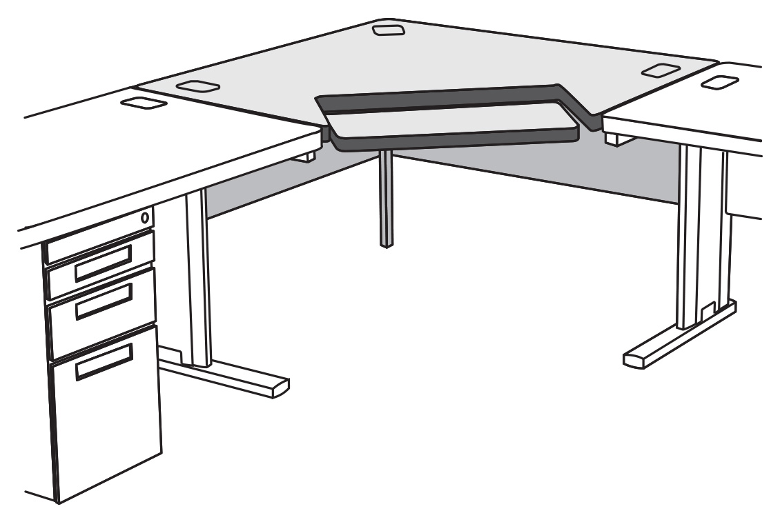 Corner Transitional Work Surface with Keyboard Pad