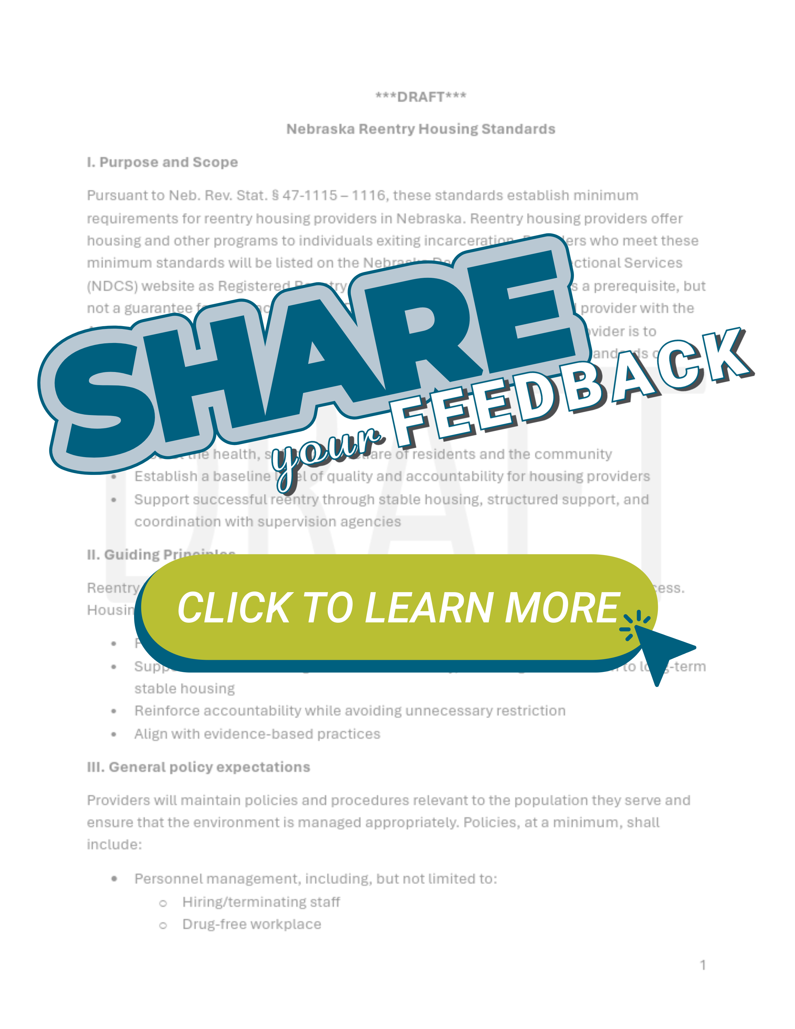 CLICK to learn more about Nebraska Reentry Housing Standards and share your feedback