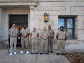 Incarcerated men at WEC who received first state IDs in new program.